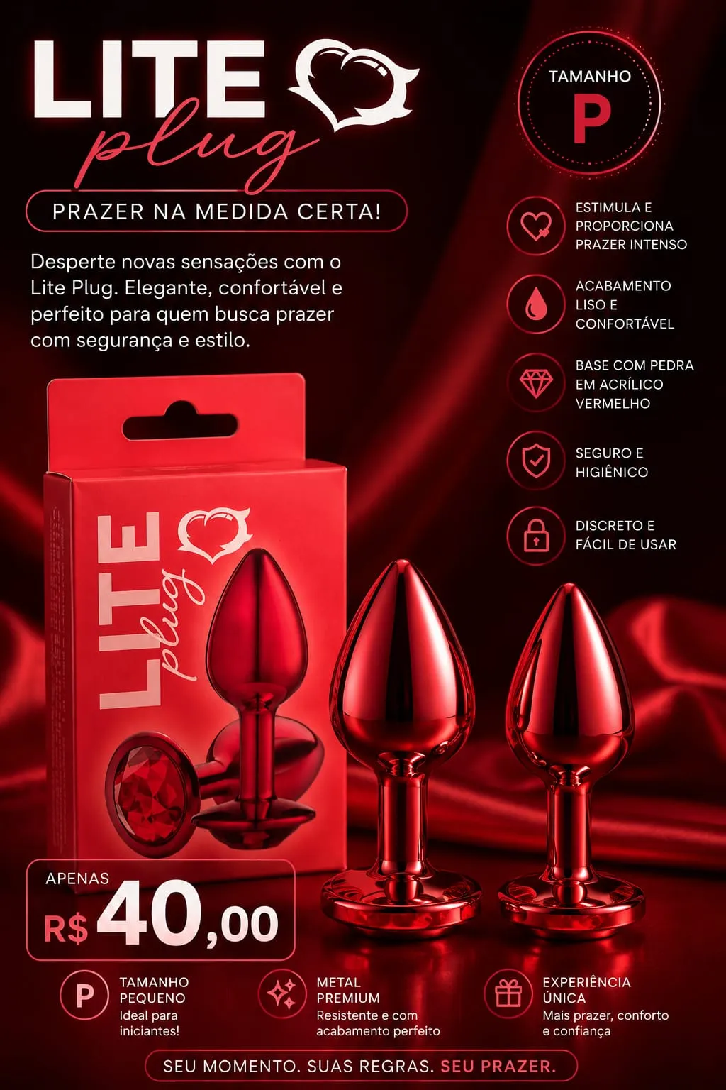 Plug vermelho com pedra vermelha tamanho P