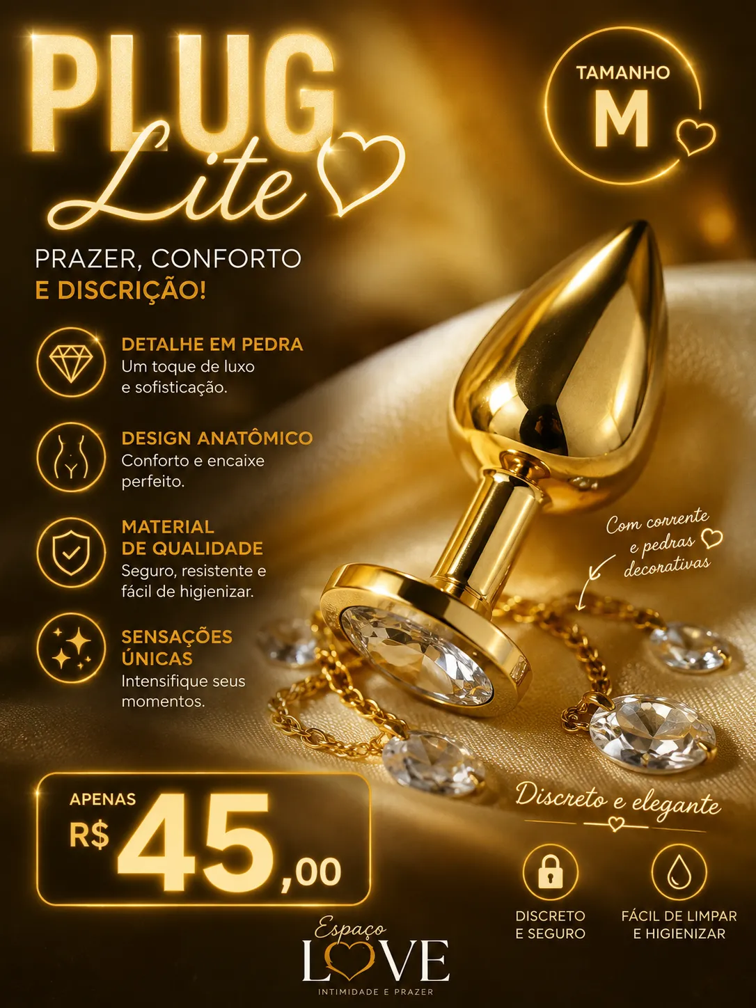 Plug M dourado